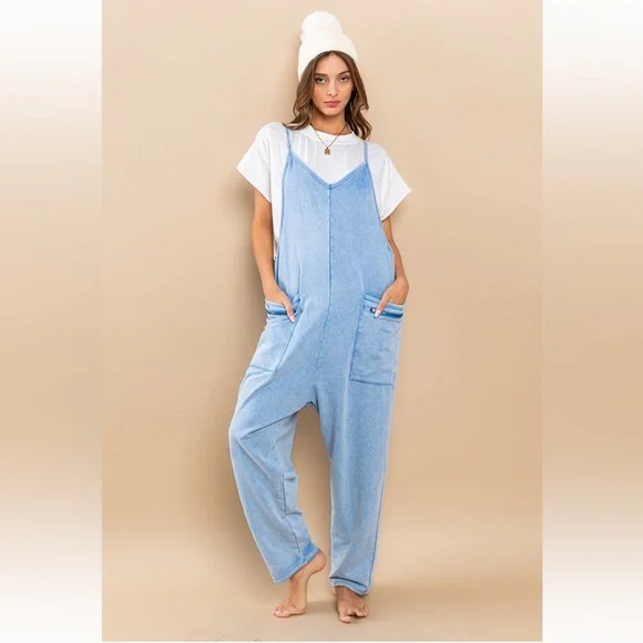 06 Mineral Washed French Terry Harem Jumpsuit - Picture 4 of 7